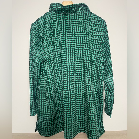 ali miles | Black Green Houndstooth Ruffle Collared Blouse Stretch Minimalist - Picture 7 of 9
